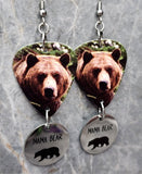 Mama Bear Guitar Pick Earrings with Stainless Steel "Mama Bear" Charm Dangles