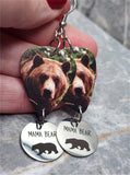 Mama Bear Guitar Pick Earrings with Stainless Steel "Mama Bear" Charm Dangles