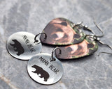 Mama Bear Guitar Pick Earrings with Stainless Steel "Mama Bear" Charm Dangles