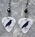 Witchy Raven Guitar Pick Earrings with Black Swarovski Crystals