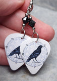 Witchy Raven Guitar Pick Earrings with Black Swarovski Crystals