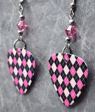 Pink and Black Argyle Guitar Pick with Pink Swarovski Crystals