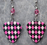 Pink and Black Argyle Guitar Pick with Pink Swarovski Crystals