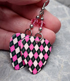 Pink and Black Argyle Guitar Pick with Pink Swarovski Crystals