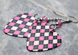 Pink and Black Argyle Guitar Pick with Pink Swarovski Crystals