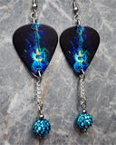 Acoustic Guitar in Teal and Blue Guitar Pick Earrings with Teal ABx2 Pave Bead Dangles