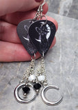 Witchy Black Cat and Quarter Moon Guitar Pick Earrings with Charm and Swarovski Crystal Dangles