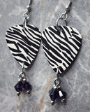 Zebra Patterned Guitar Pick Earrings with Purple Swarovski Crystal Dangles