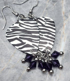 Zebra Patterned Guitar Pick Earrings with Purple Swarovski Crystal Dangles