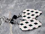Pink, Black and White Argyle Guitar Pick Earrings with Black Swarovski Crystals