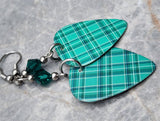 Emerald Green Colored Plaid Guitar Pick with Green Swarovski Crystals