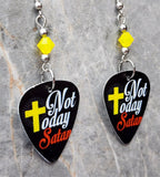 Not Today Satan Black Guitar Pick Earrings with Yellow Opal Swarovski Crystals