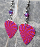 Intensely Colored Swirled Guitar Pick Earrings with Fuchsia ABx2 Swarovski Crystals