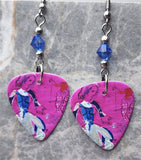 Marc Chagall Guitar Pick Earrings with Blue Swarovski Crystals