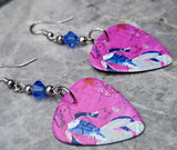 Marc Chagall Guitar Pick Earrings with Blue Swarovski Crystals