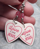 Love Like Jesus Guitar Pick Earrings with Pink Swarovski Crystals