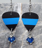 Blue Line Police Support Guitar Pick Earrings with Capri Blue Swarovski Crystal Dangles