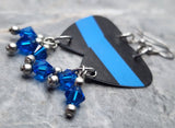 Blue Line Police Support Guitar Pick Earrings with Capri Blue Swarovski Crystal Dangles