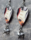 Electric Guitar Guitar Pick Earrings with Metallic Silver Swarovski Crystal Dangles