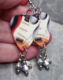 Electric Guitar Guitar Pick Earrings with Metallic Silver Swarovski Crystal Dangles