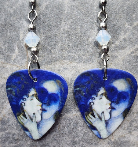 Marc Chagall Blue Lovers Guitar Pick Earrings with Opal Swarovski Crystals