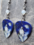 Marc Chagall Blue Lovers Guitar Pick Earrings with Opal Swarovski Crystals