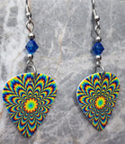 Blue and Yellow Optical Illusion Guitar Pick Earrings with Capri Blue Swarovski Crystals