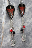 Electric Guitar with Red Wings Guitar Pick Earrings with Charm and Swarovski Crystal Dangles