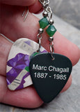 Marc Chagall Green Violinist Guitar Pick Earrings with Green Opal Swarovski Crystals