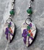 Marc Chagall Green Violinist Guitar Pick Earrings with Green Opal Swarovski Crystals
