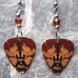 Electric Guitar Burnt Red Guitar Pick Earrings with Indian Red Swarovski Crystals