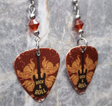 Electric Guitar Burnt Red Guitar Pick Earrings with Indian Red Swarovski Crystals