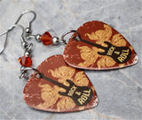 Electric Guitar Burnt Red Guitar Pick Earrings with Indian Red Swarovski Crystals