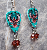 Thunderbird Guitar Pick Earrings with Indian Red Swarovski Crystal Dangles