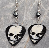 Classic Movie Monsters Skull Guitar Pick Earrings with Black Swarovski Crystals