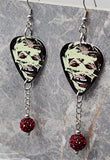 Classic Movie Monsters Mummy Guitar Pick Earrings with Red Pave Bead Dangles