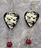 Classic Movie Monsters Mummy Guitar Pick Earrings with Red Pave Bead Dangles