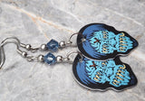 Sewn Shut Zombie Guitar Pick Earrings with Blue Swarovski Crystals