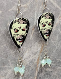 Classic Movie Monsters The Mummy Guitar Pick Earrings with Green Chrysolite Swarovski Crystal Dangles
