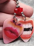 Holographic Fangs Guitar Pick Earrings with Red Swarovski Crystals