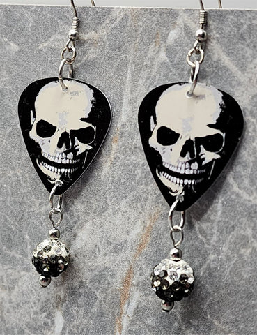 Classic Movie Monsters Skull Guitar Pick Earrings with Ombre Pave Bead Dangles