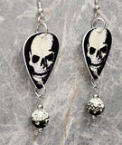 Classic Movie Monsters Skull Guitar Pick Earrings with Ombre Pave Bead Dangles