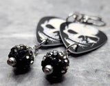 Classic Movie Monsters Skull Guitar Pick Earrings with Ombre Pave Bead Dangles