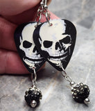 Classic Movie Monsters Skull Guitar Pick Earrings with Ombre Pave Bead Dangles