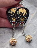 Classic Movie Monsters Alien Guitar Pick Earrings with Tan Ombre Pave Bead Dangles