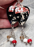 Classic Movie Monsters Skull with Bandages Guitar Pick Earrings with Swarovski Crystal Dangles