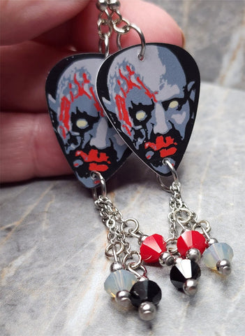 Classic Movie Monsters Zombie Guitar Pick Earrings with Swarovski Crystal Dangles
