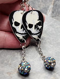 Classic Movie Monsters Skull Guitar Pick Earrings with Gray ABx2 Pave Bead Dangles