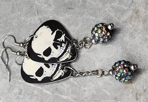 Classic Movie Monsters Skull Guitar Pick Earrings with Gray ABx2 Pave Bead Dangles
