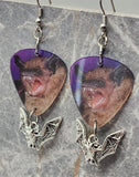 Holographic Vampire Bat Guitar Pick Earrings with Bat Charm Dangles
